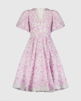 Multicolor Embroidered Floral Puff Sleeve Midi Dress